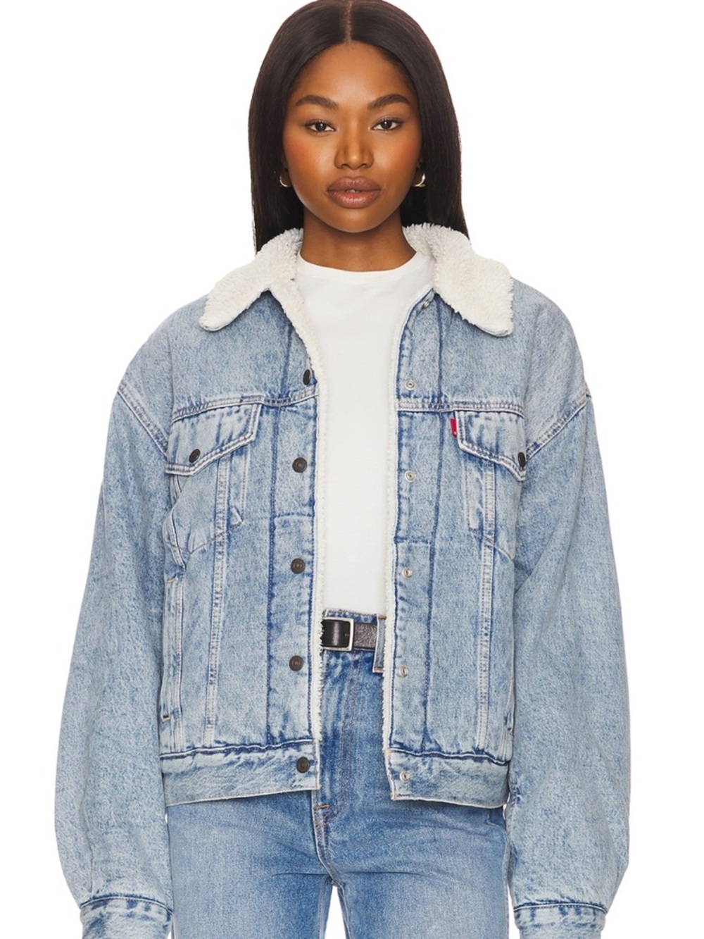 Levi's Light Wash Denim Jacket with Cream Sherpa Collar
